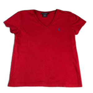 Ralph Lauren Sport Shirt Men‎ Medium Red Basic V-Neck Solid Embroidered Logo